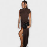 Lila - Stilske, ozke obleke s okroglim izrezom in naborki